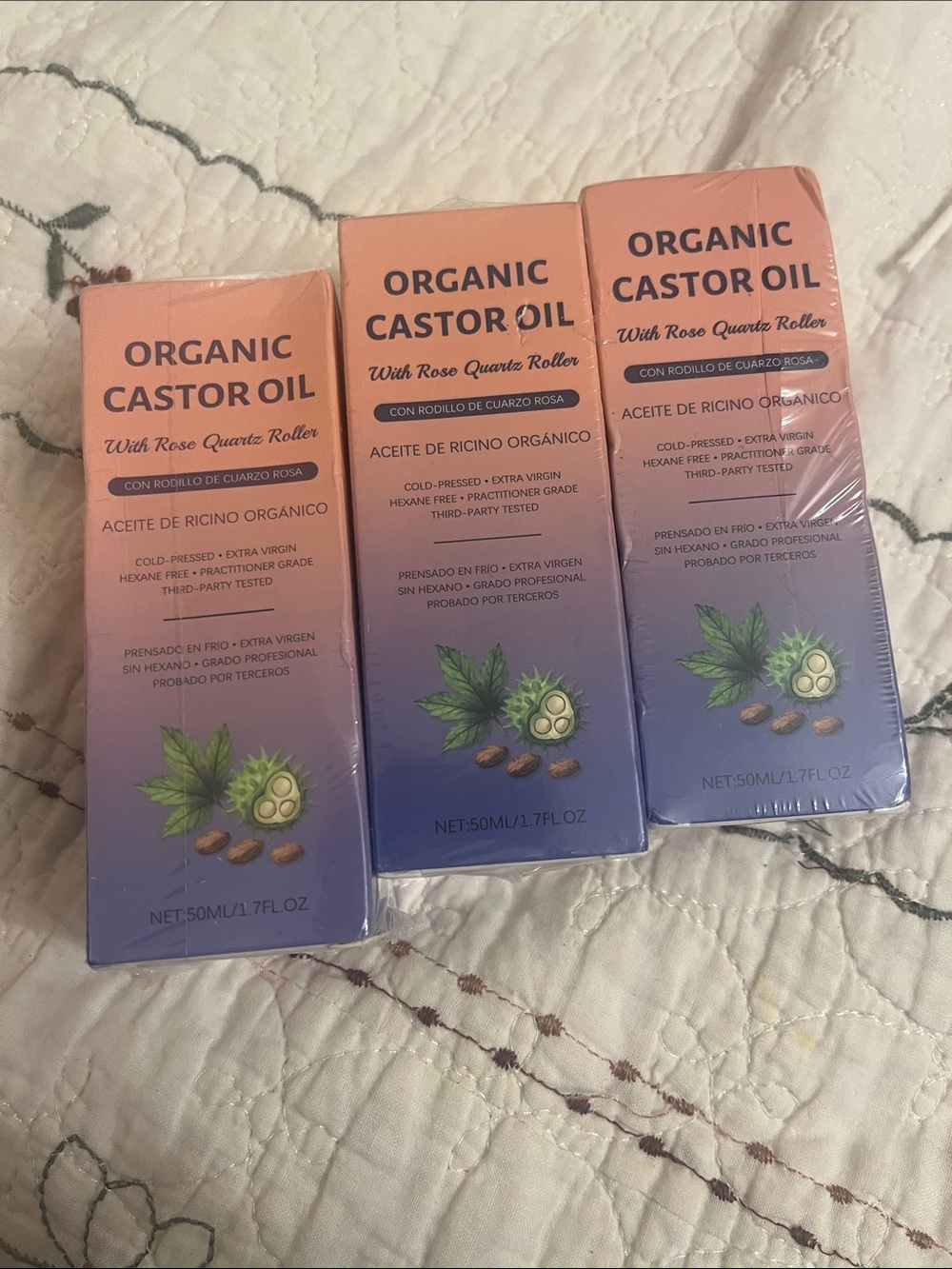 Organic Castor Oil with Rose Quartz Roller - 3 pac